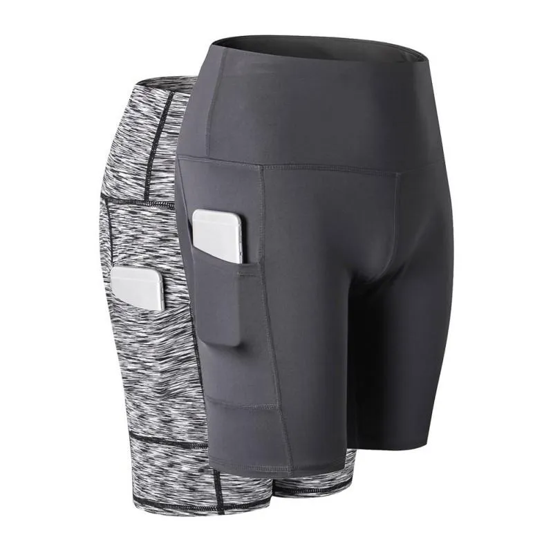 Women High Waist Slant Pocket Sports Running TrainingQuick-drying Tight-fitting Stretch Fitness Shorts Ladies Women's