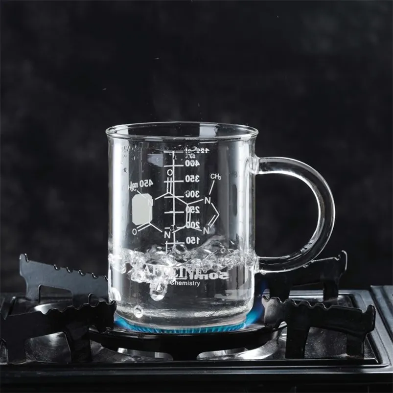 Caffeine Beaker Mug Graduated Beaker Mug with Handle Borosilicate Glass Multi-Function Food Grade Measuring Cup 210804