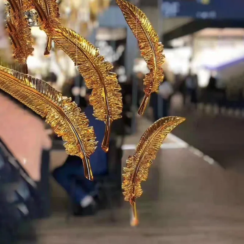 Murano Art Hand Blown Glass Feather Gold Leaf Pendant Chandelier For Hotel Lobby Shopping Mall Villa Ceiling Decoration From Artglasslighting 75.38 DHgate.Com