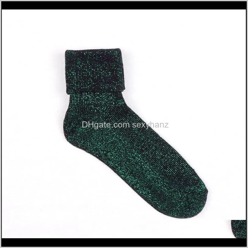 sp&city winter cotton solid shiny woman simple socks fashion art fold female student thick warm socks shiny metallic line sock