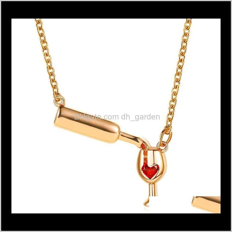 silver rose gold chain wine glass pendant necklace women cubic zircon red heart wine cup charm necklace choker