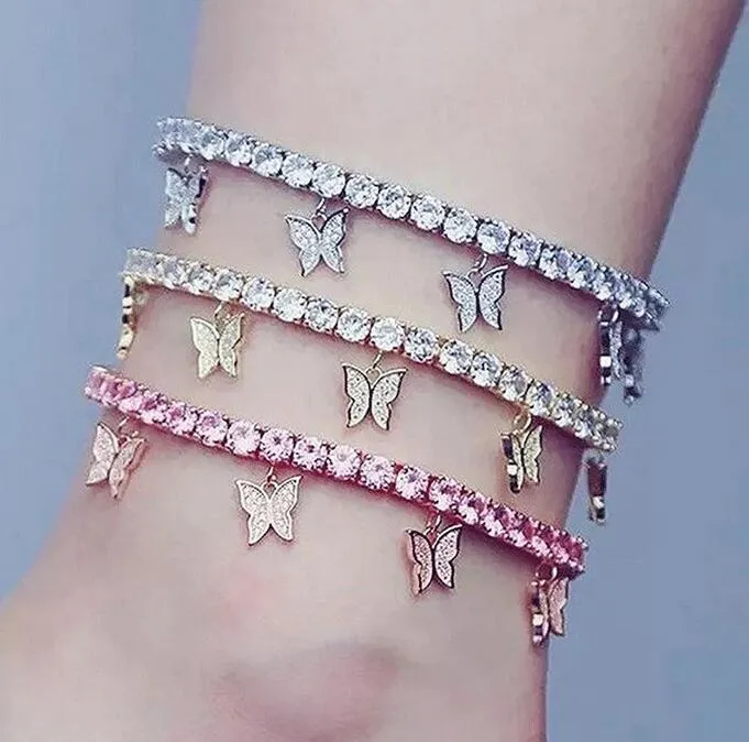 Creatieve Rhinestone Kleine Vlinder Ankentjes Eenvoudige temperament Klauwketting Kwastje Voet Ornamenten Stijlvolle Strand Ornament Anklet voor Vrouwen