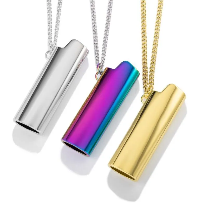 Pendant Necklaces High-Quality Gold Silver Color Alloy Lighter Case Long Link Chain Hip Hop Personality Necklace For Women Men Rap242Z