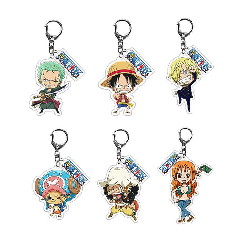 Mode en bit keychain luffy zoro nami chopper akryl nyckel kedja fläktar souvenir kreativ väska charm nyckel ringhållare prydnad g1019