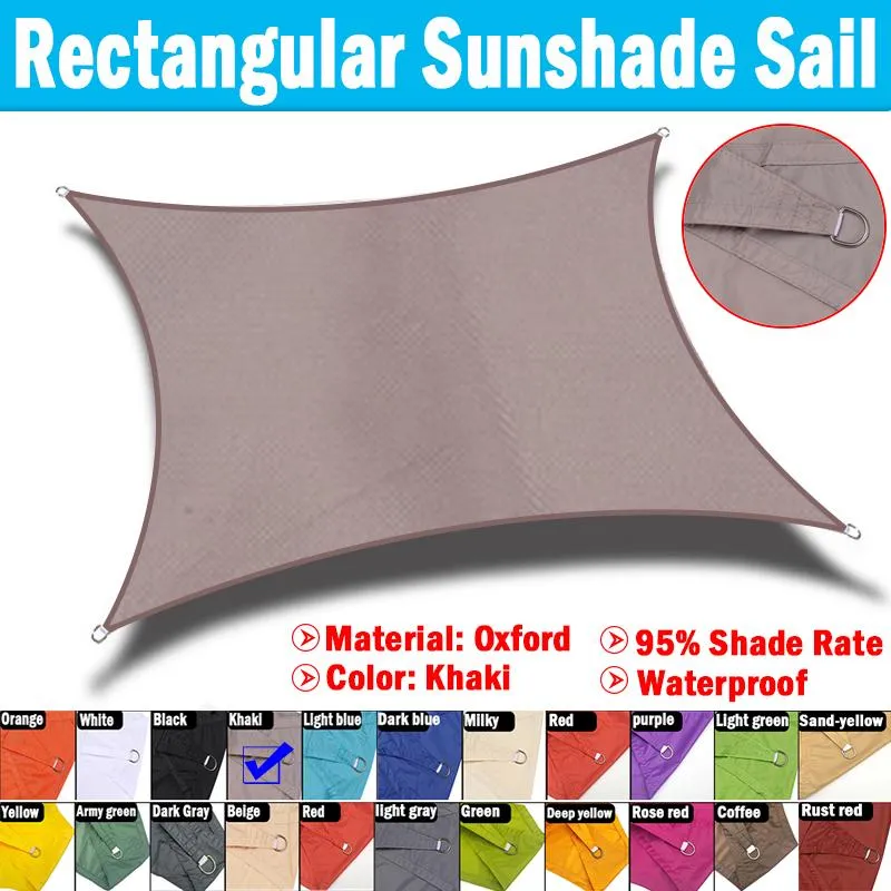 Shade Khaki Color Waterproof Polyester Square Rectangle Sail Garden Terrace Canopy Swimming Pool Sun Camping Awning Sails
