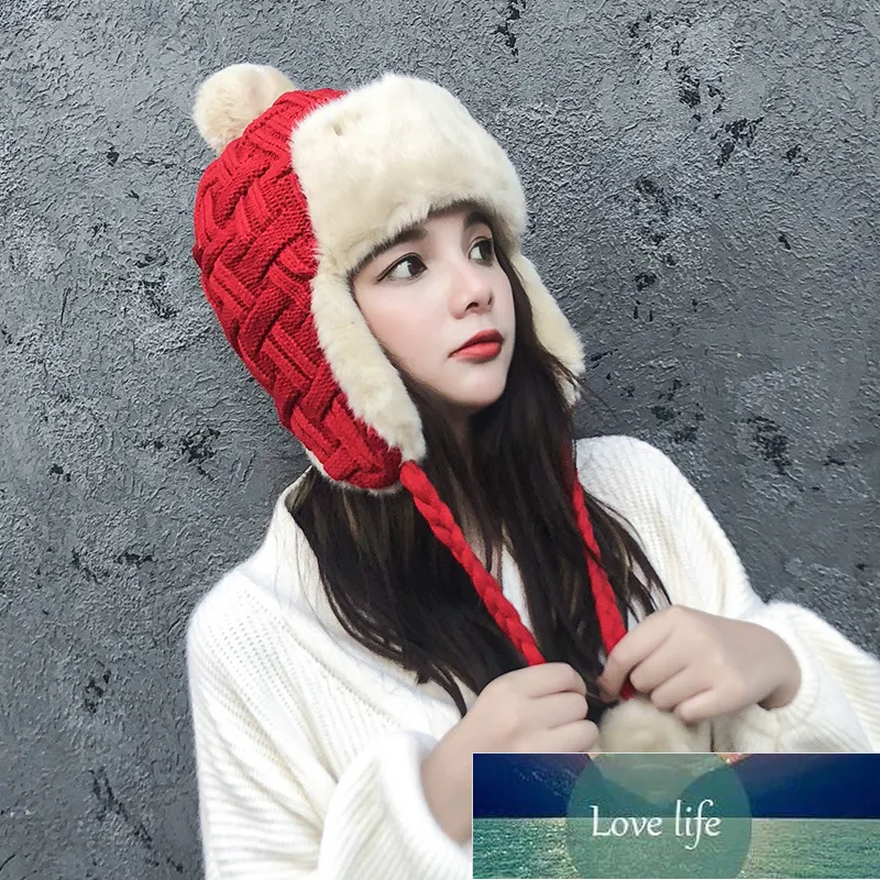 Hiver froid femmes tricot Ushanka chapeau casquettes neige filles épais chaud protecteur d'oreille bombardier chapeaux de fourrure prix usine conception experte qualité dernier style statut d'origine