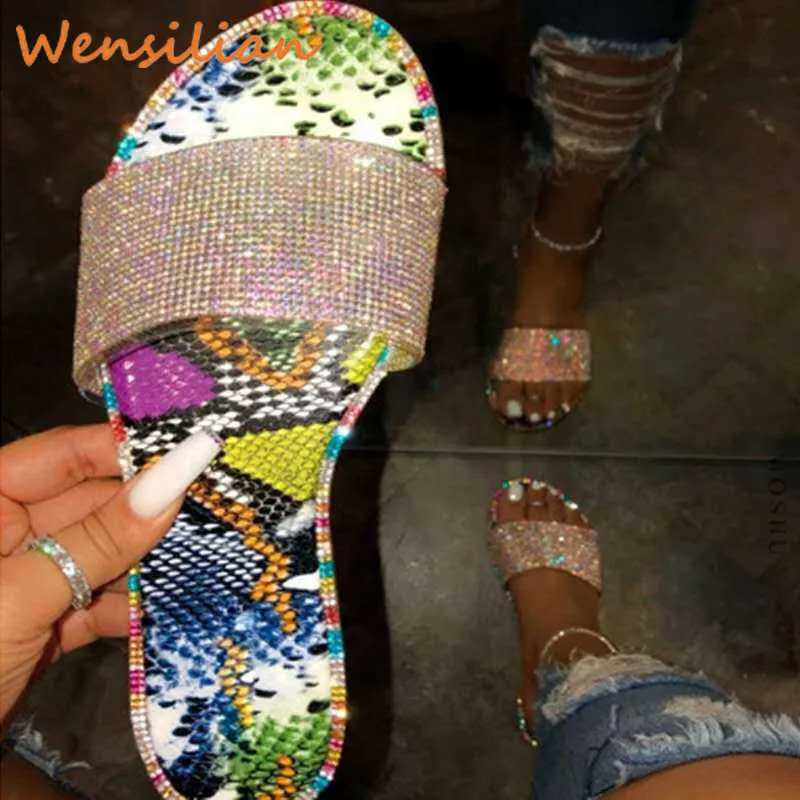 Sandały Letnie Kobiety 2021 Buty Kobieta Płaskie Rhinestone Fashion Beach Marka Sandles Sandalias Mujer Y0721