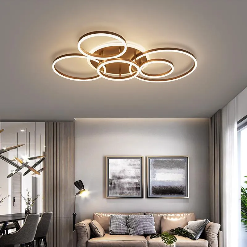 Deckenleuchten 2022 Moderne LED-Kreisringe für Wohnzimmer Schlafzimmer-Studienlampe Weiß / Braun / Schwarz / Gold Farbe 90-260V