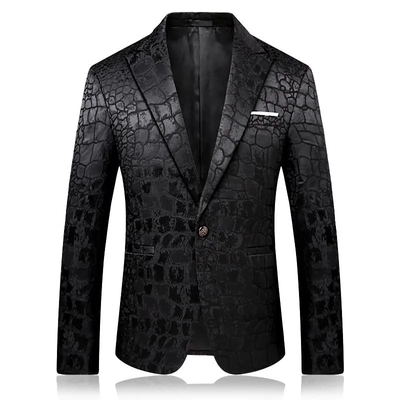 Mannen Krokodil Patroon Trouwpak Zwarte Blazer Jas Slim Fit Stijlvolle Kostuums Stadium Slijtage Voor Zanger Heren Blazers Ontwerpen 9006 Pakken