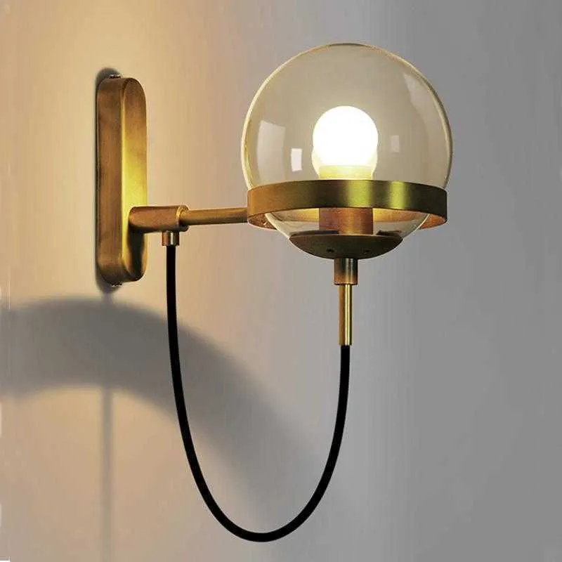 Lampes murales nordiques Applique murale moderne Applique murale Escalier Lumière LED en forme sphérique en verre Edison antique rustique post-moderne 210724