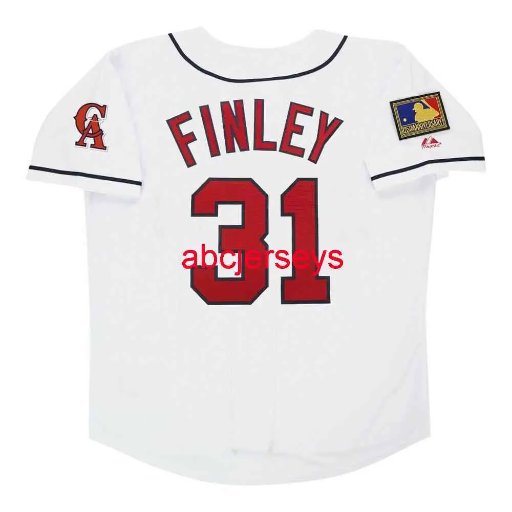 Custom naaien Chuck Finley 1994 California Home White Jersey met 125th Patch Heren Dames Jeugd Kinderen Baseball Jersey XS-6XL