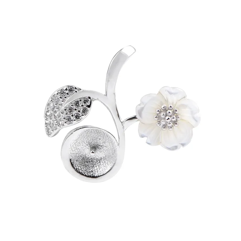 Pendente perlato Impostazioni Bianco Shell Shell Flower Flower 925 Sterling Silver Pendenti di fascino fai da te Montare 5 pezzi