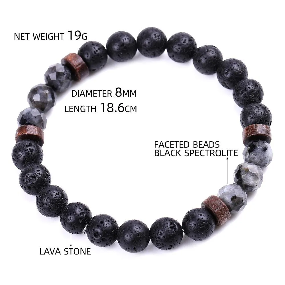 8mm Natural Tiger Eye Lava Rock Beads Stretch Elastic Bracelet for