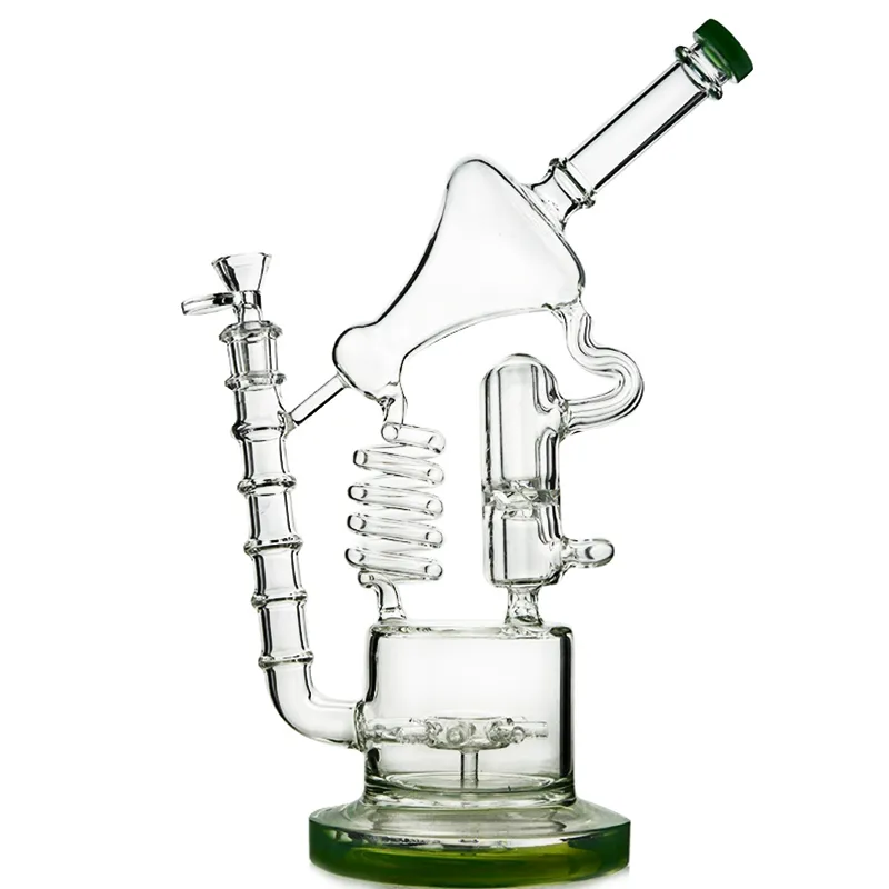 Recycler Bong in vetro Heady Bong unici Narghilè 12 pollici Matrix Oil Dab Rigs 14mm Giunto femmina Tubo dell'acqua Sidecar con ciotola WP558