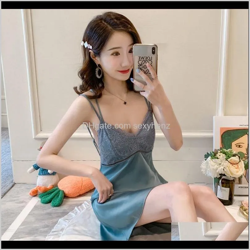 2021 Sexy Silk Lace Paddad Babydoll Nightdress Plus Size Hanes
