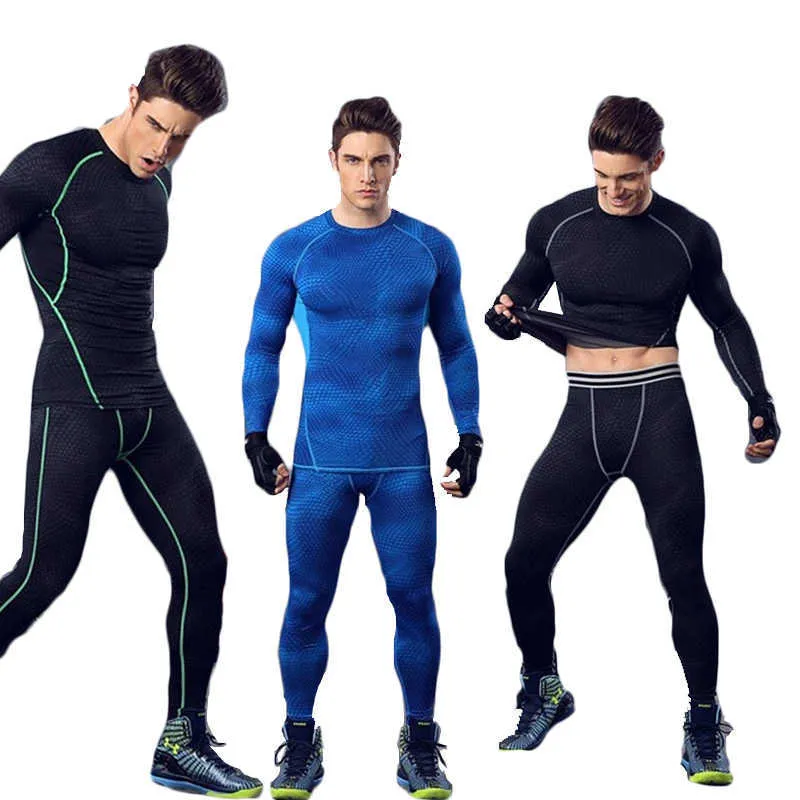 Mode Hiver Thermique Ensembles pour hommes Sous-vêtements serrés à séchage rapide Leggings de fitness Compression à manches longues Costumes de vêtements de haute qualité X0610