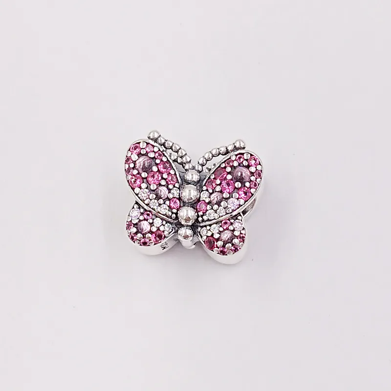 925 Sterling Silver goth jewelry making pandora Pink Butterfly DIY halloween charm bracelets anniversary gifts for women girls chain bead necklace 797882NCCMX