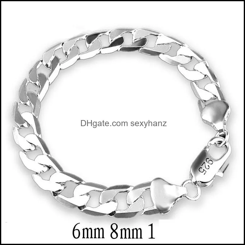 6MM 8MM 10MM 12MM Men Bracelet 925 Sterling Silver Italian Cuban Curb Chain Link Chain Bracelet Men Women Wholesale Jewelry Gift