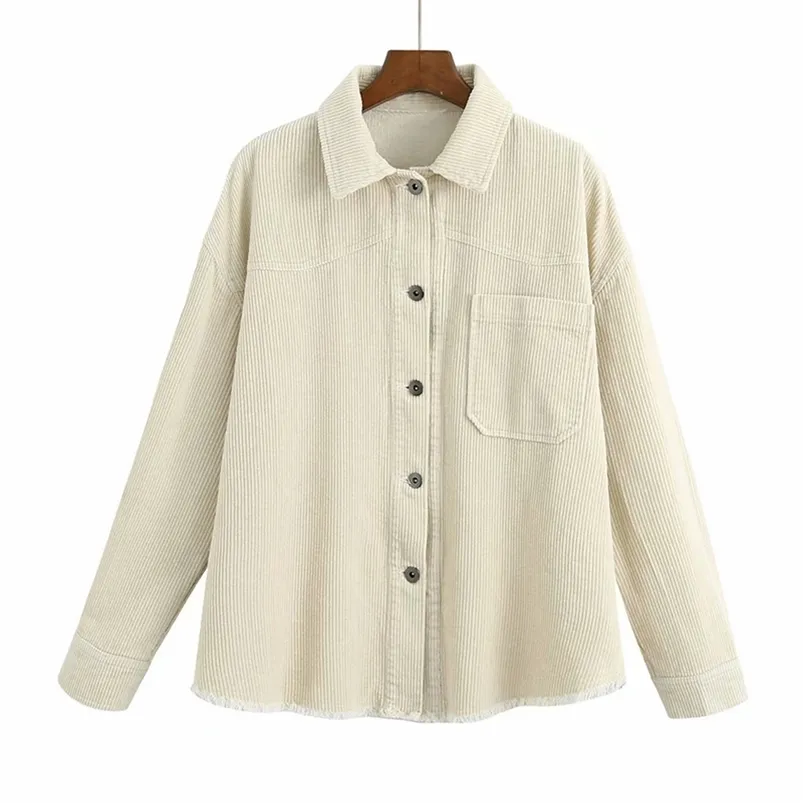Dames Corduroy Solid Shirts Jassen Jassen Herfst Lange Mouw Overdekte Button Vrouwelijke Straat Casual Jacket Bovenkleding Kleding 210513
