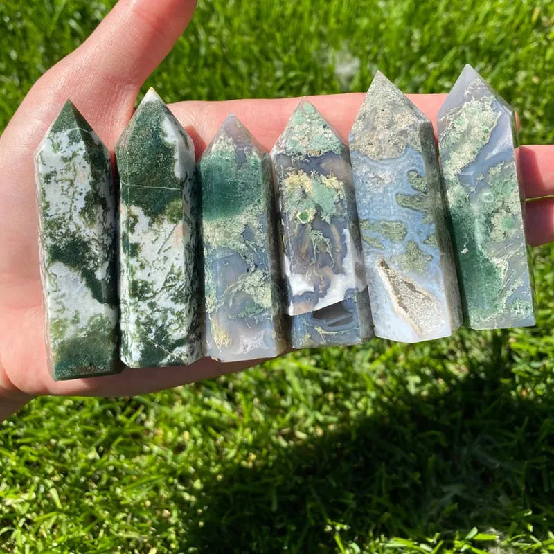 6-7cm Natural Crystal Moss Agate Point Wands Gift Hand gepolijste genezing Menoy Tekening voor decoratie
