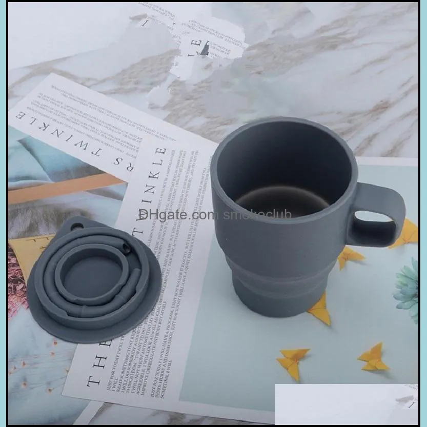 solid color Coffee Mug with Lid Silicone Foldable Water Cup Retractable Camping Travel Wine Glass