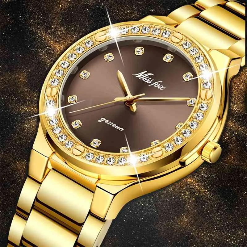 Señorita elegante mujer reloj marca mujer reloj de pulsera Japón Movt 30M impermeable oro caro analógico Ginebra cuarzo 210616