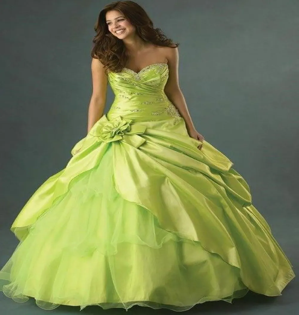 Abito vintage Sweet 15 Abiti Quinceanera verde lime Ball Sweetheart Perline Abito da ballo Abito da sera formale con fiore 2021 Robe De Mari￩e Brithday Abbigliamento da donna per feste