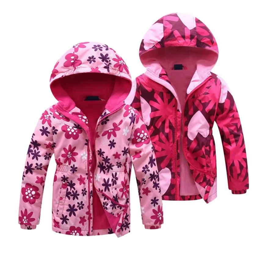 Jacka för tjejer Spring Barnens blomma Fleece Kläder Coat Windbreaker Ytterkläder Kids Polar Windproof 3-12T 220222