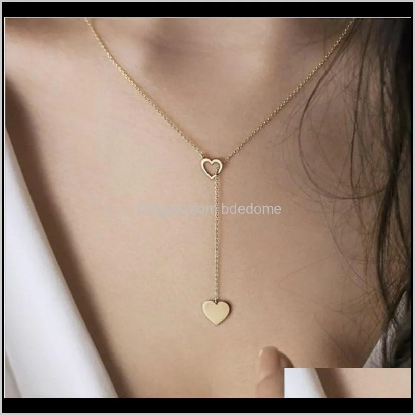 Halsband hängsmycken smycken droppleverans 2021 y form halsband hänge genom ihåligt snidat hjärta sier guldfärg pläterad med metallkedja