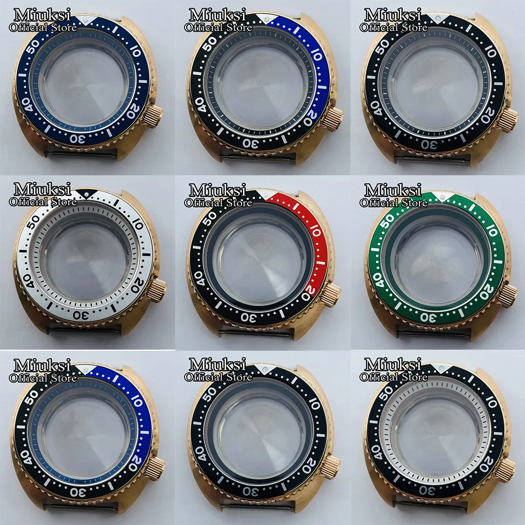 45mm 로즈 골드 멸균 케이스 사파이어 유리 블랙 레드 블루 베젤 FIT NH35 NH36 무브먼트