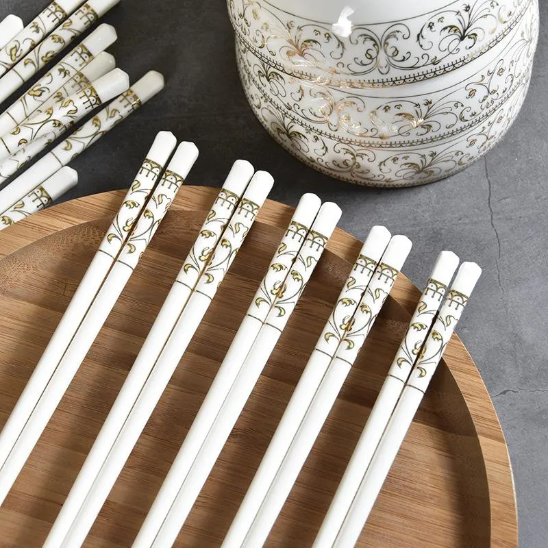 Chopsticks 5 Pair / zestaw ceramiczny Chiński Chiny Chiny Stołowe Niepoślizgowe Mildow Proof Reusable Porcelain Household Health Cooller