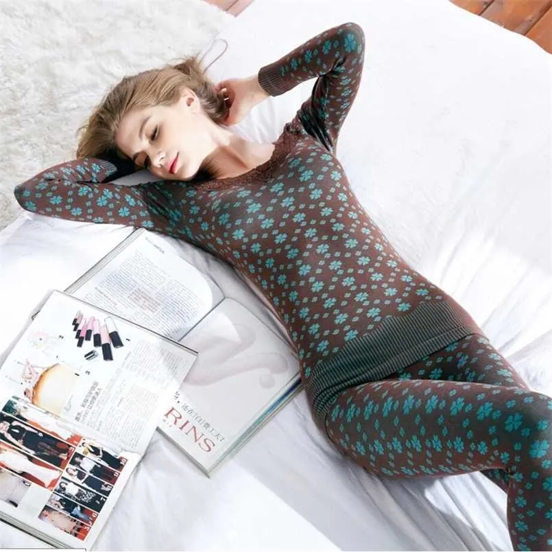 Korean Printed Lace Ladies Thermal Underwear Sets For Women Sexy V Neck Long  Johns Winter Cotton Top For Warmth And Style 211110 From Dou04, $11.36