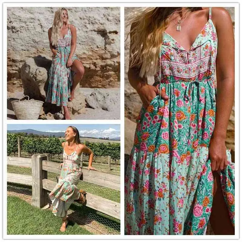 Mint Floral Sleeveless Beach Boho Maxi Dress With Straps Bohemian Style For Women Plus Size Available 210412 From Dou04 20.04 In Bulk DHgate.Com