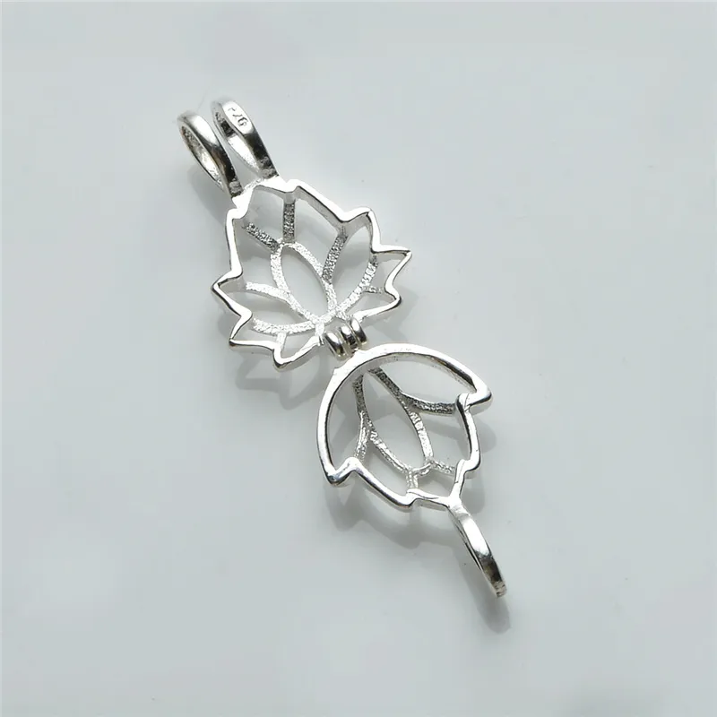 Ciondolo fiore di loto piccolo medaglione in argento sterling 925 regalo amore che desidera gabbia di perle 5 pezzi286D