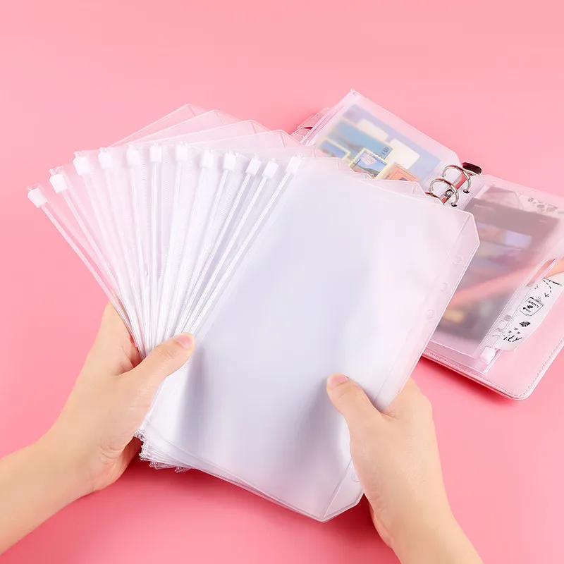 A5 A6 A7 PVC zip bag water proof file folder for binder book cover transparent envelope pouch frosted zipper pocket portable storage bags