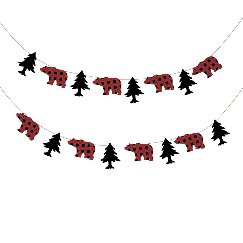 Party Dekoration Lumberjack Banners Plaid Bear Tree Hängande Bunting för Barn Födelsedag Juldekorationer Hemleveranser