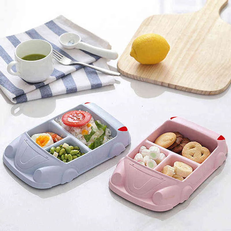 Baby Bamboo Fiber Dishes Children's Creative Cute Kawaii Car Shape Plate Divided Children Tableware Kids Food Plate New Safety G1221