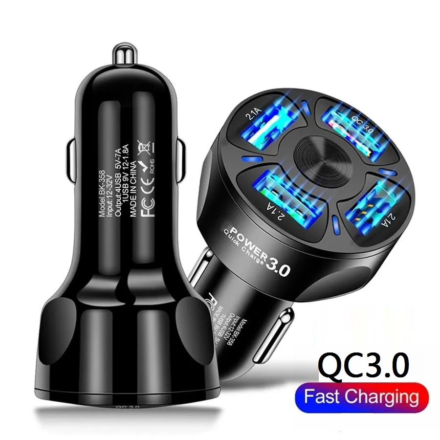 35W 7A Fast Quick Cell Phone Car Chargers QC3.0 4 USb 3 Ports Vehicle Car Charger Power Adapter For Iphone 7 8 11 12 13 14 15 Samsung s10 s20 htc Tablet PC Mp3