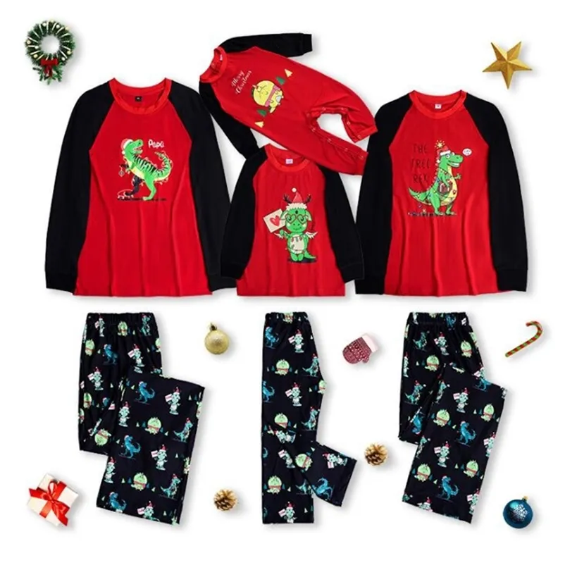 Abbigliamento natalizio per la famiglia Tuta da dinosauro Abbigliamento per mamma e me per bambini Madre Figlia Padre Baby Abiti coordinati 210521