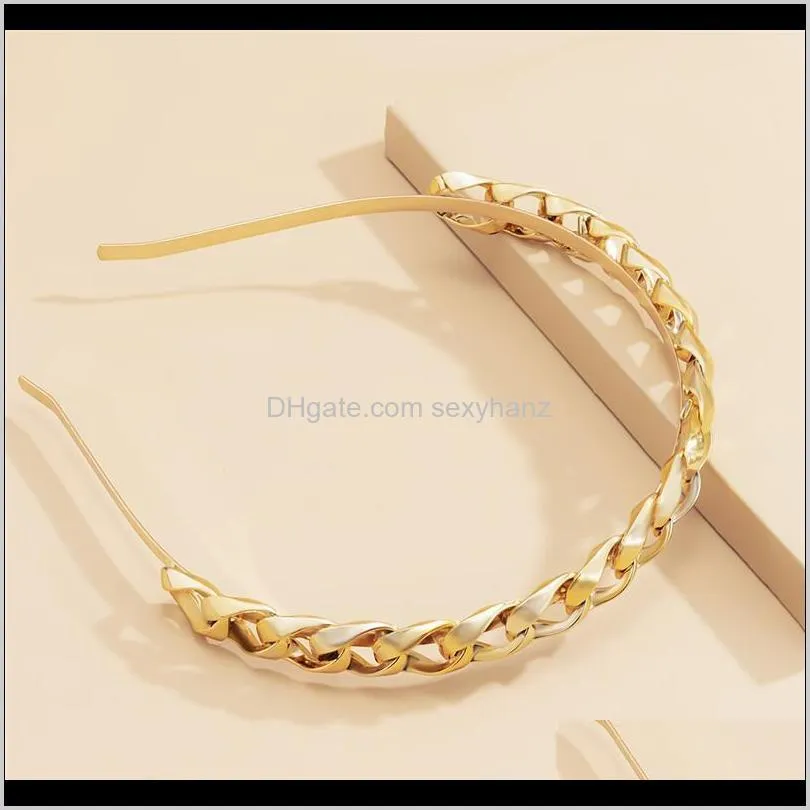 simple gold twist chain headbands fashion hollow alloy hair bands for women wash scrunchies jewelry accessories wholesale