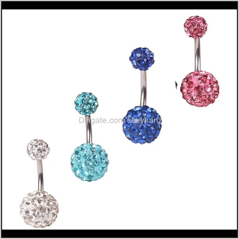 crystal double disco ball ferido belly bar navel belly button ring shamballa belly ring piercing jewelry 10mm 30pcs 10 colors