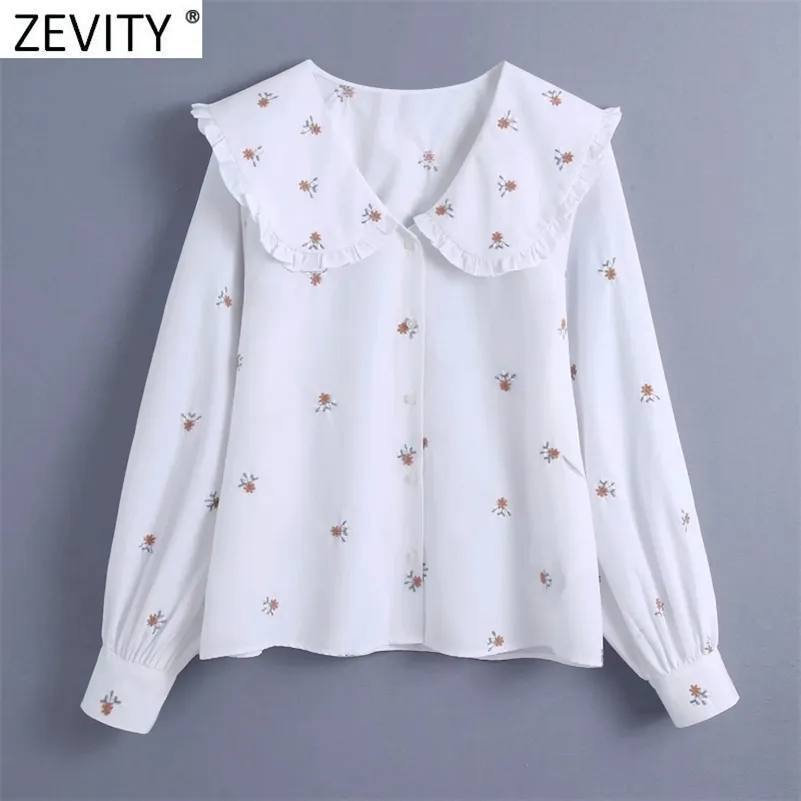 Dames Sweet Agaric Lace Turn Down Collar Floral Borduurwerk Smock Blouse Office Dames Shirts ChiCh Blusas Tops LS7708 210416