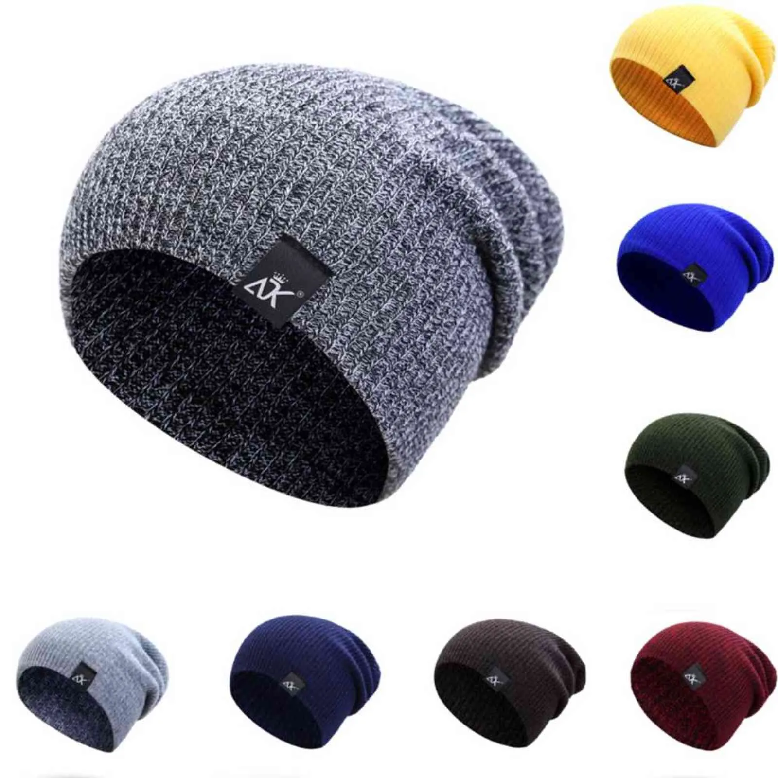 Moda femenina ADK Etiqueta Sombreros de invierno de punto para mujeres 2021 Hombres Otoño Cálido Crochet Mezclas Skullies Gorros Hip Hop Bonnet Hat Y21111