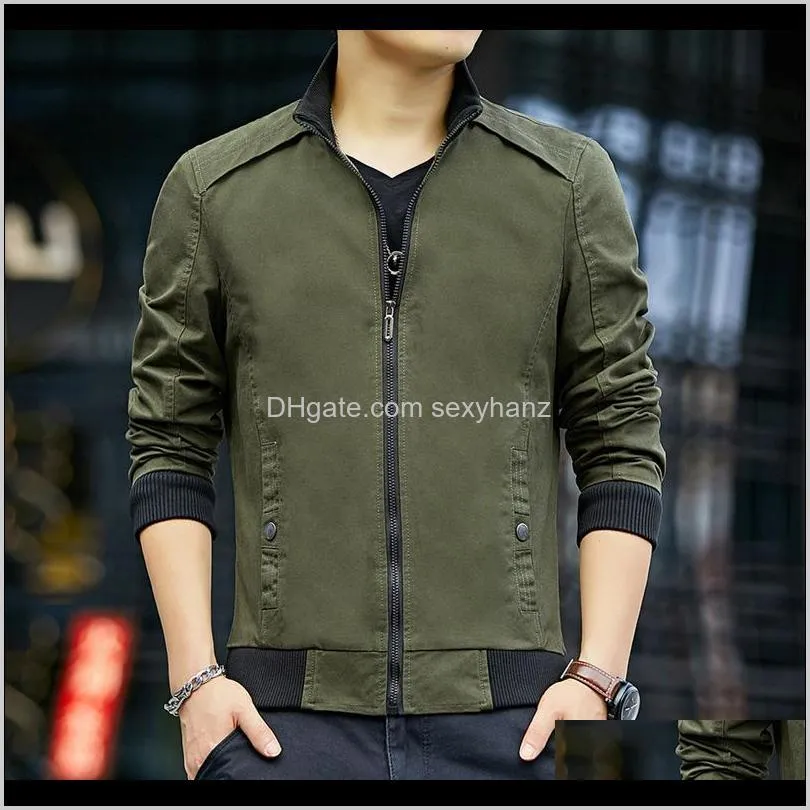 washed men`s jacket tide cotton jacket stand collar baseball wear casual jacket men`s long sleeve solid color