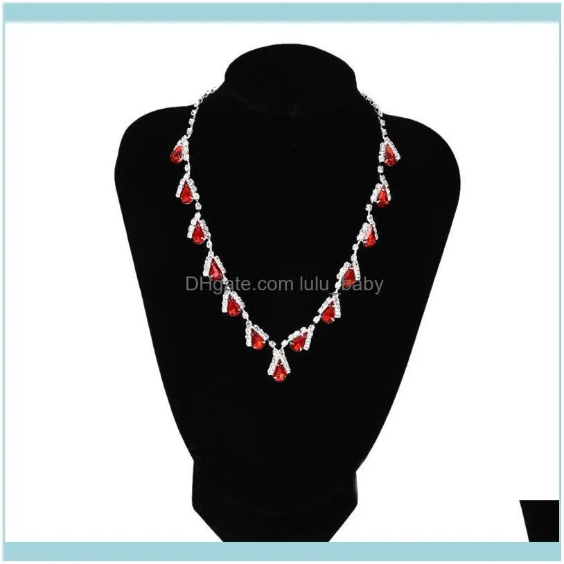 Chains Women`s Bridal Wedding Red Teardrop Pearls Crystal Rhinestone Necklace1