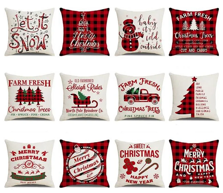 Christmas lattice Pillow Case linen 45*45cm pillow-cover home Textiles sofa cushion cover office Xmas decorations SN3170