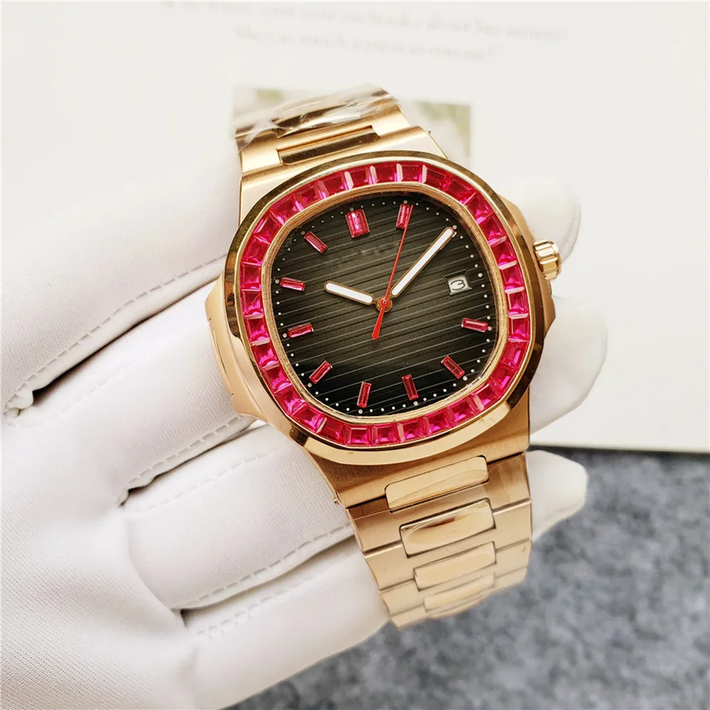 Top automatische horloges voor mannen waterdicht gekleurde diamanten wijzerplaat roestvrij staal skelet luxe klassieke elegante herenpols Wat2178
