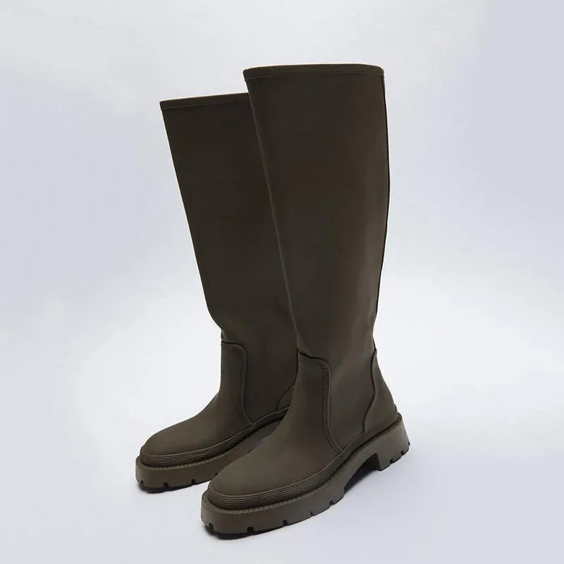 Sexy Round Toe Thigh High Rubber Rain Boots for Women Winter Fashion Footwear