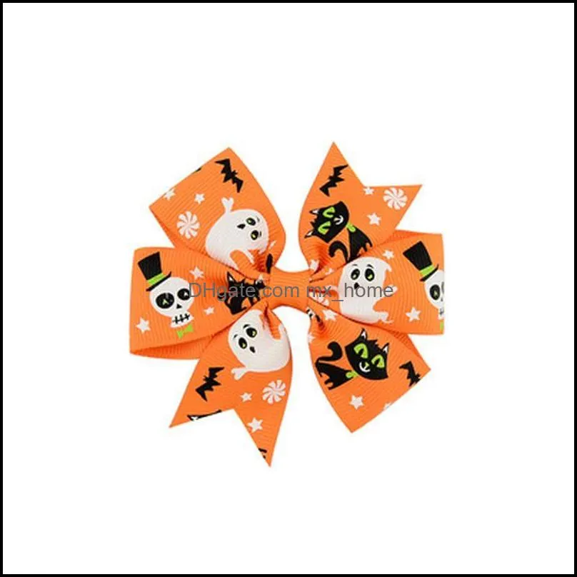 Hair Accessories 5Color Halloween Decoration Grosgrain Ribbon Bows For Baby Girls Pumpkin Pinwheel Clips Headwear