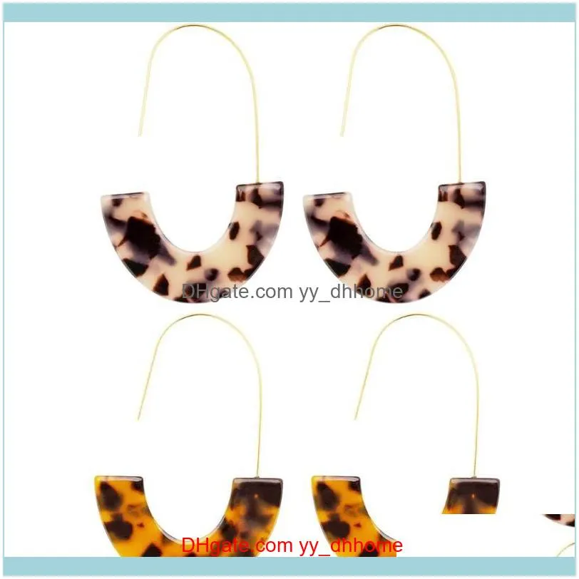 Yanxyad 2 Pair Acrylic Hoop Earrings Tortoise Mottled Statement Polygonal Drop For Lady Jewelry Gift & Huggie